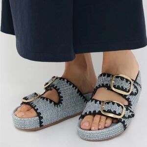 New Loeffler Randall Blue Chunky Woven Raffia Sandals